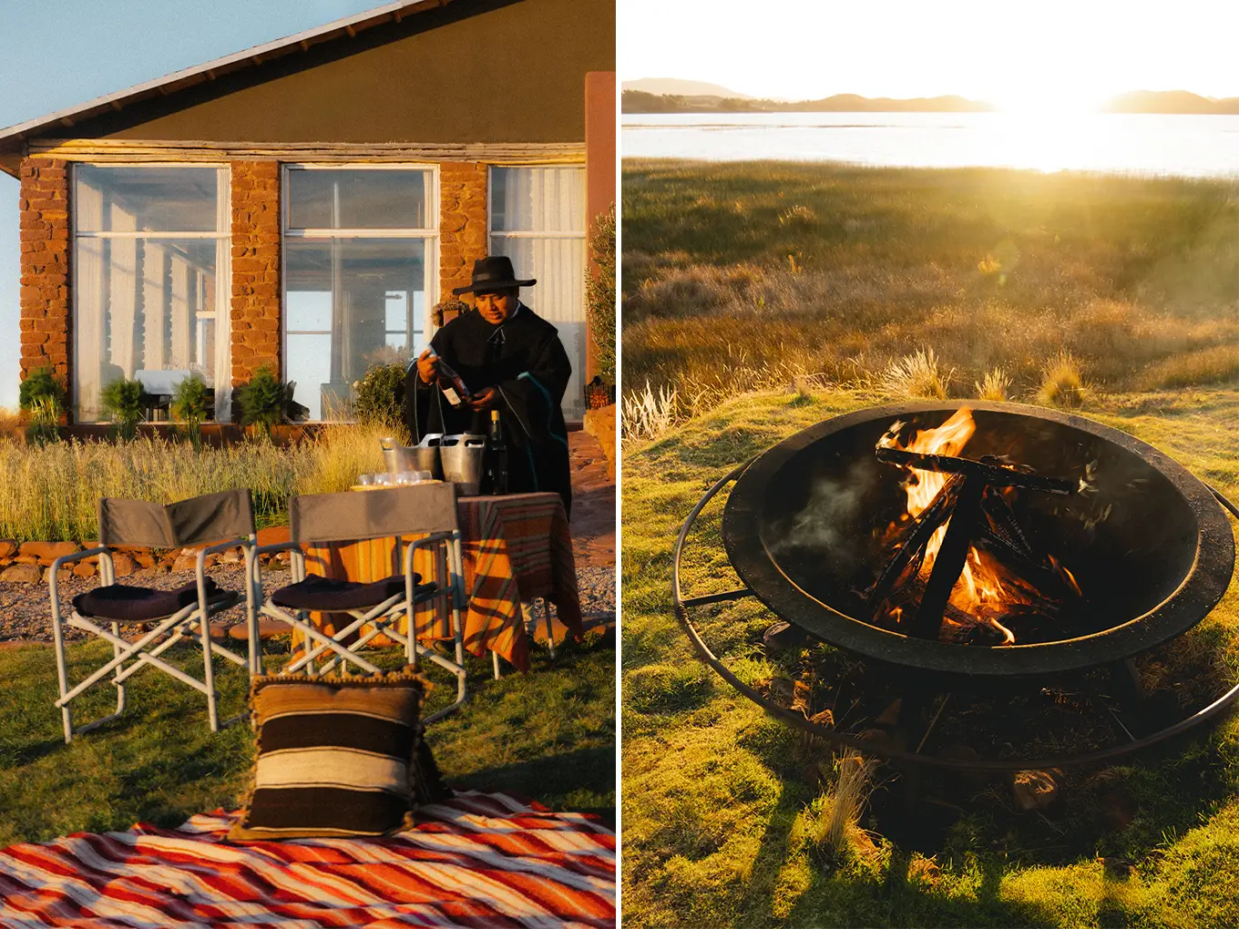 Ending the day by a crackling fireplace with a drink, enjoying the sunset